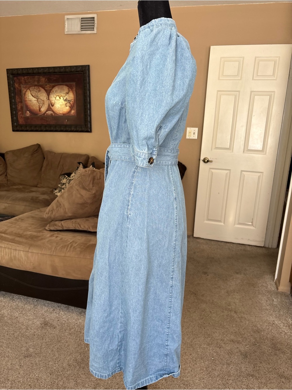 Who What Wear Light Blue Denim Button-Front Midi Dress with Tie Waist - Picture 6 of 12